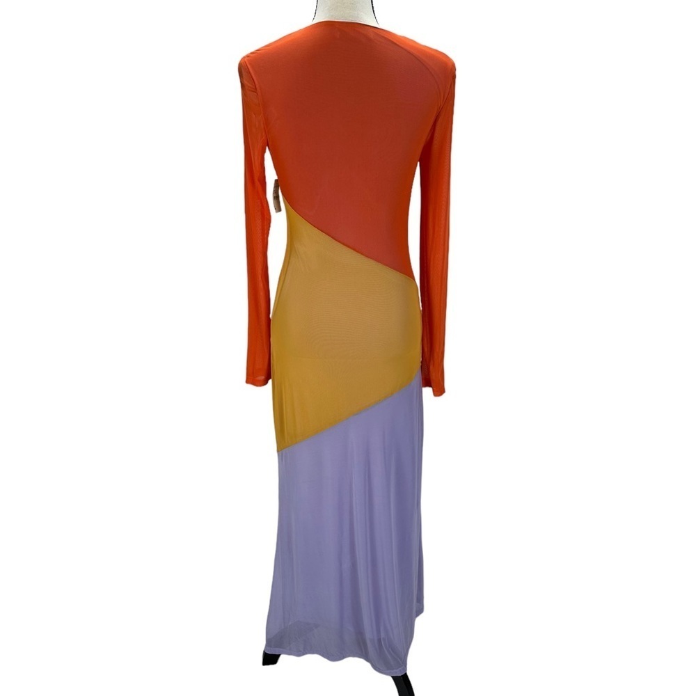 Charlie Holiday Sheer Long Sleeve Color Block Bodycon Maxi Dress - size Small - Picture 3 of 8